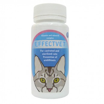 Le médicament EFEKTVET est  destiné pour les chats castrés et les chattes stérilisées.  La prévention de la lithiase urinaire (le complexe de vitamines et de minéraux)